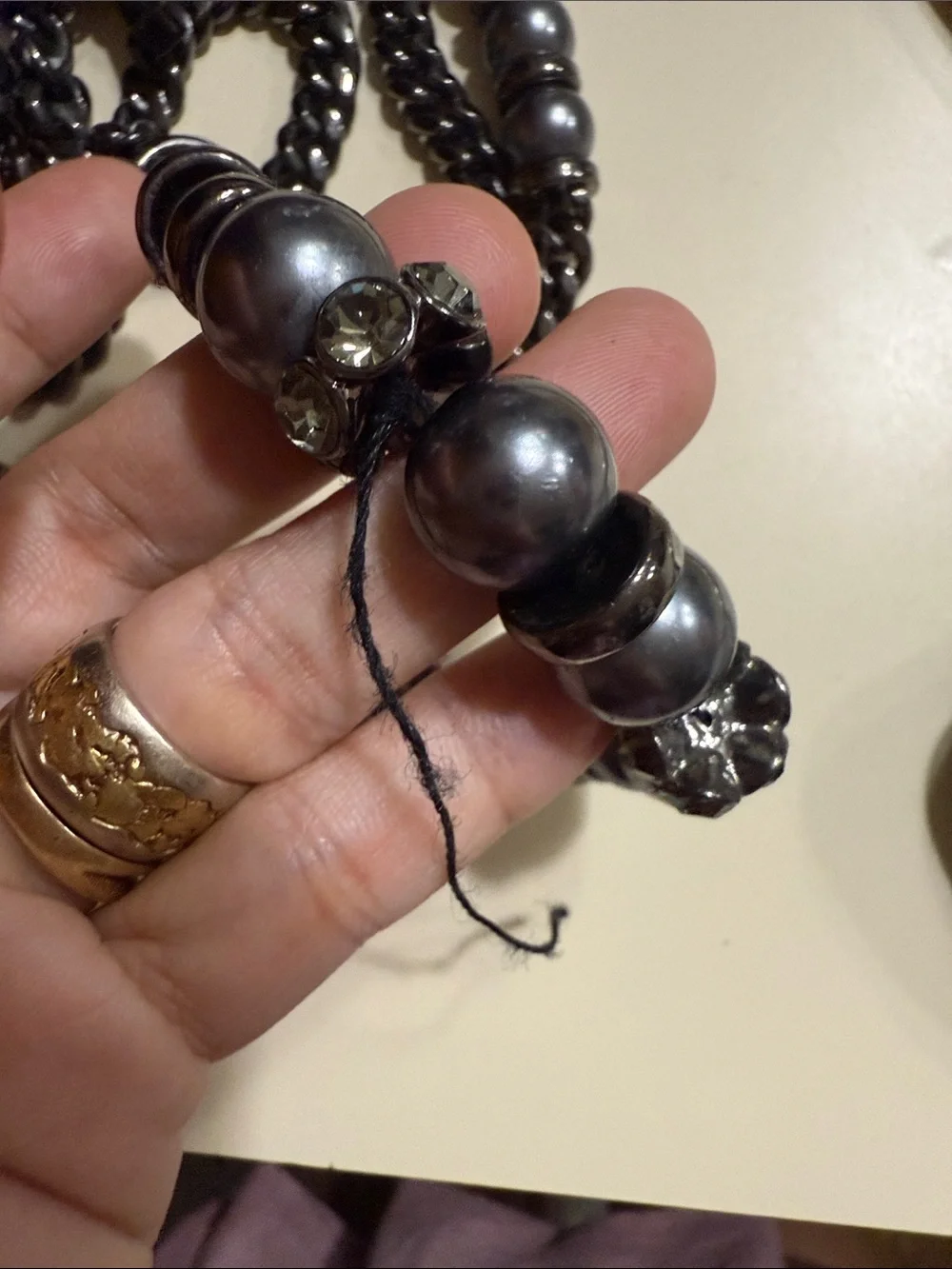 Vintage Givenchy Ruthenium Faux Gray Pearl Rhinestone Couture Statement Necklace